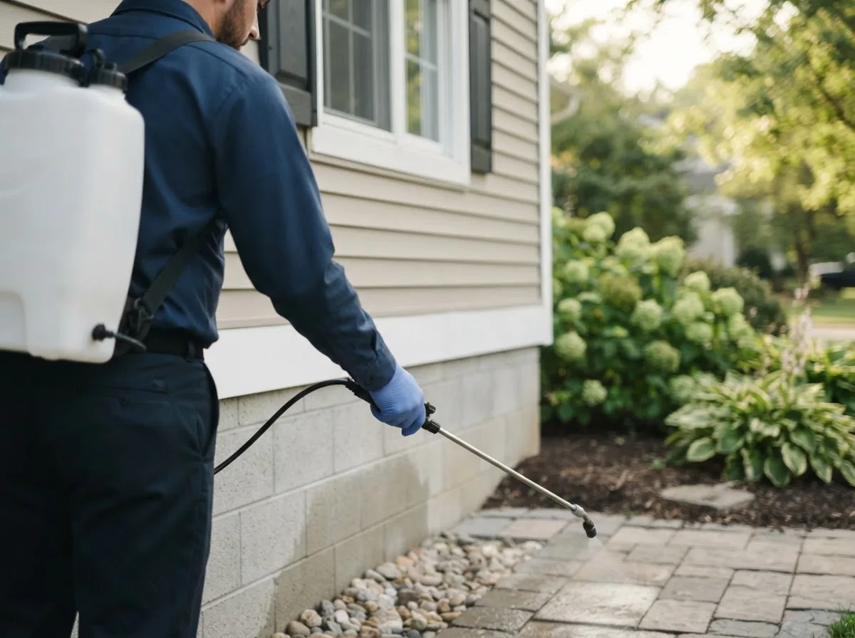 Pest control technician inspecting a home in Richland, MI